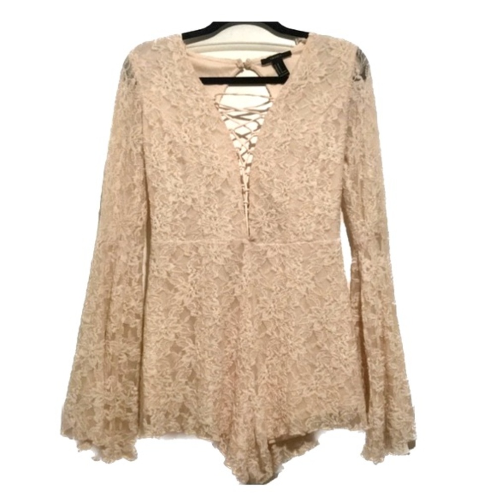 F21 Light Pink Boho Lace Romper Sz M